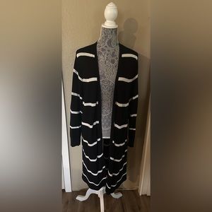 Alfa I black/white stripe sweater jacket.